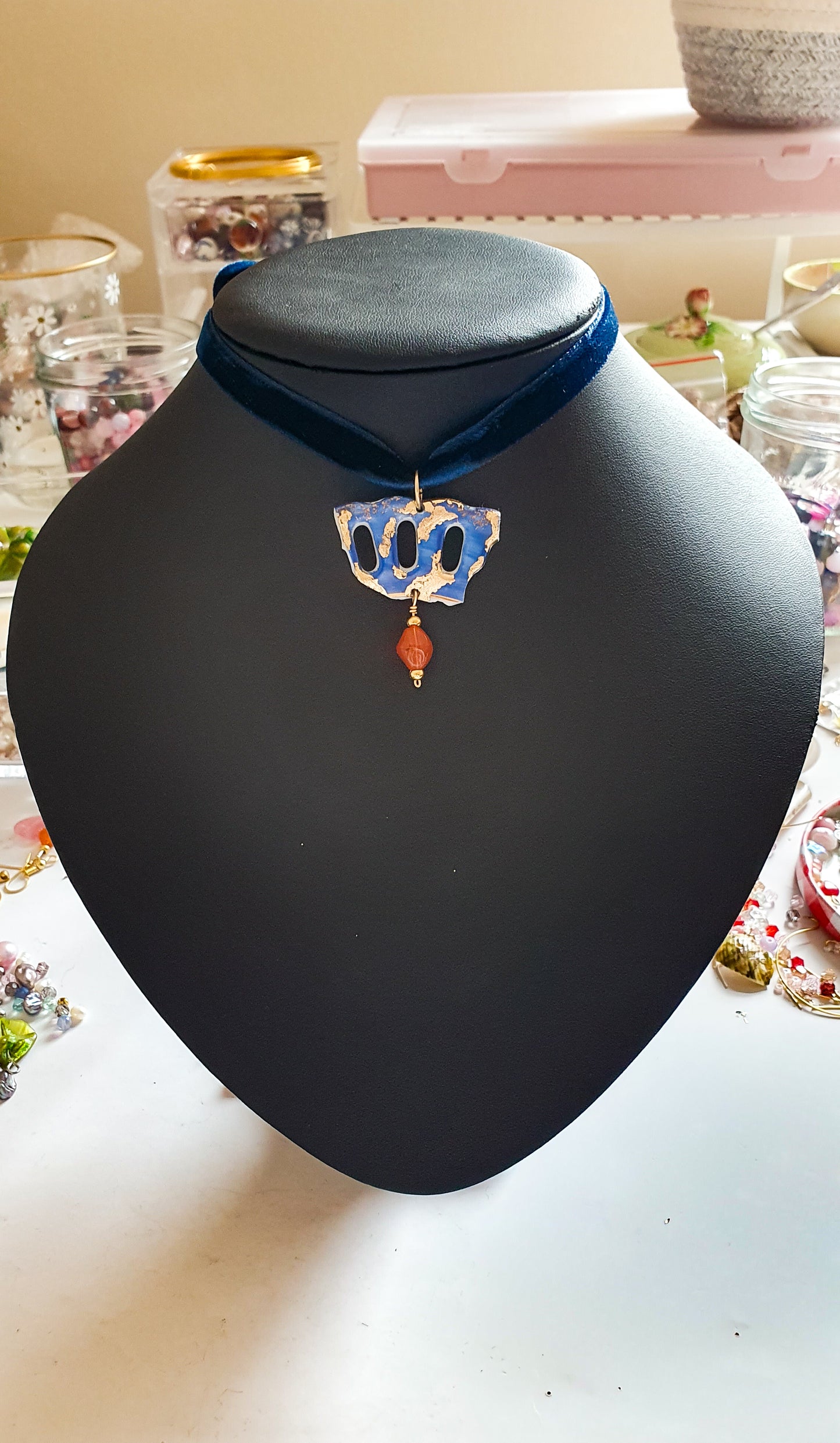 "Blue velvet" upcycled china necklace