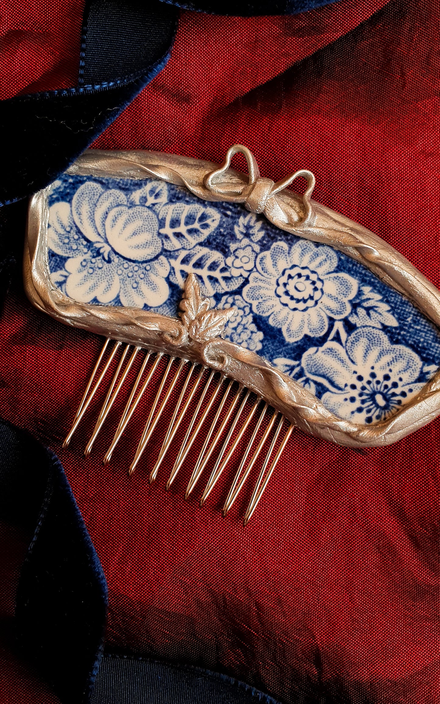 "Blue whimsy" mini ceramic hair comb