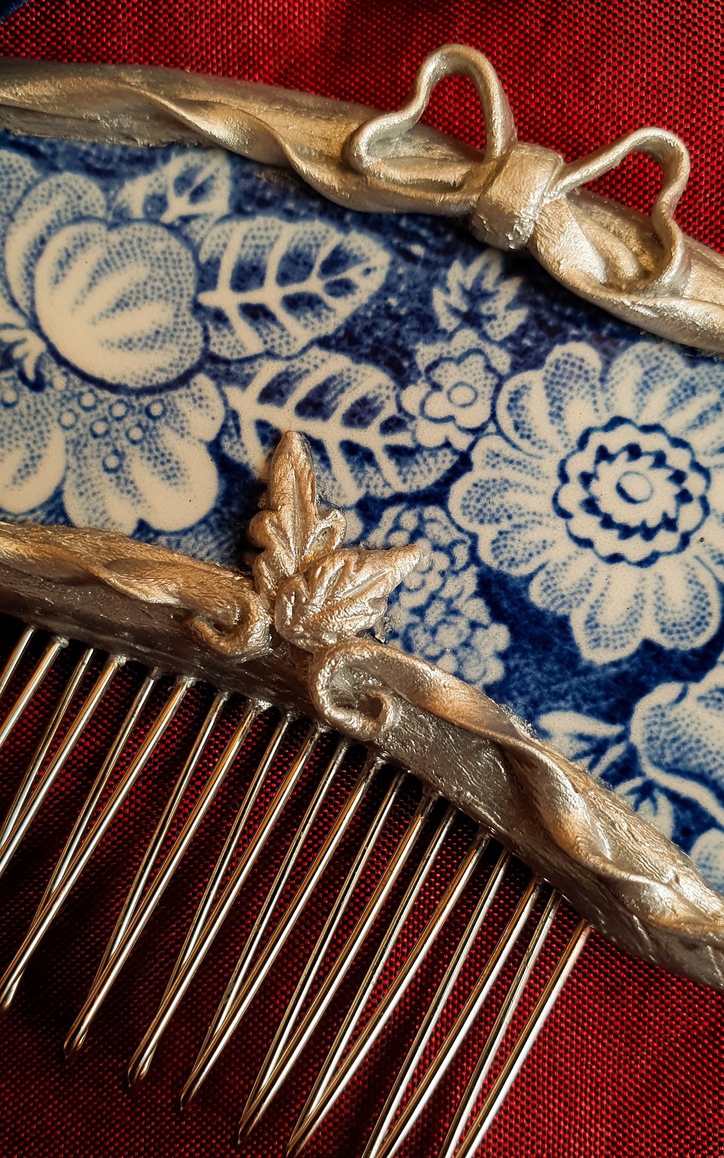 "Blue whimsy" mini ceramic hair comb