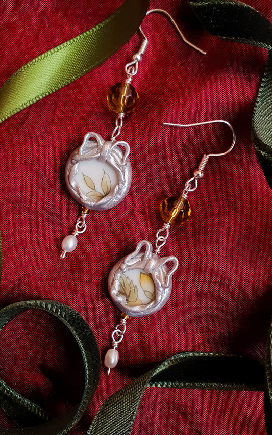 "Autumn dew drops" silver ceramic earrings