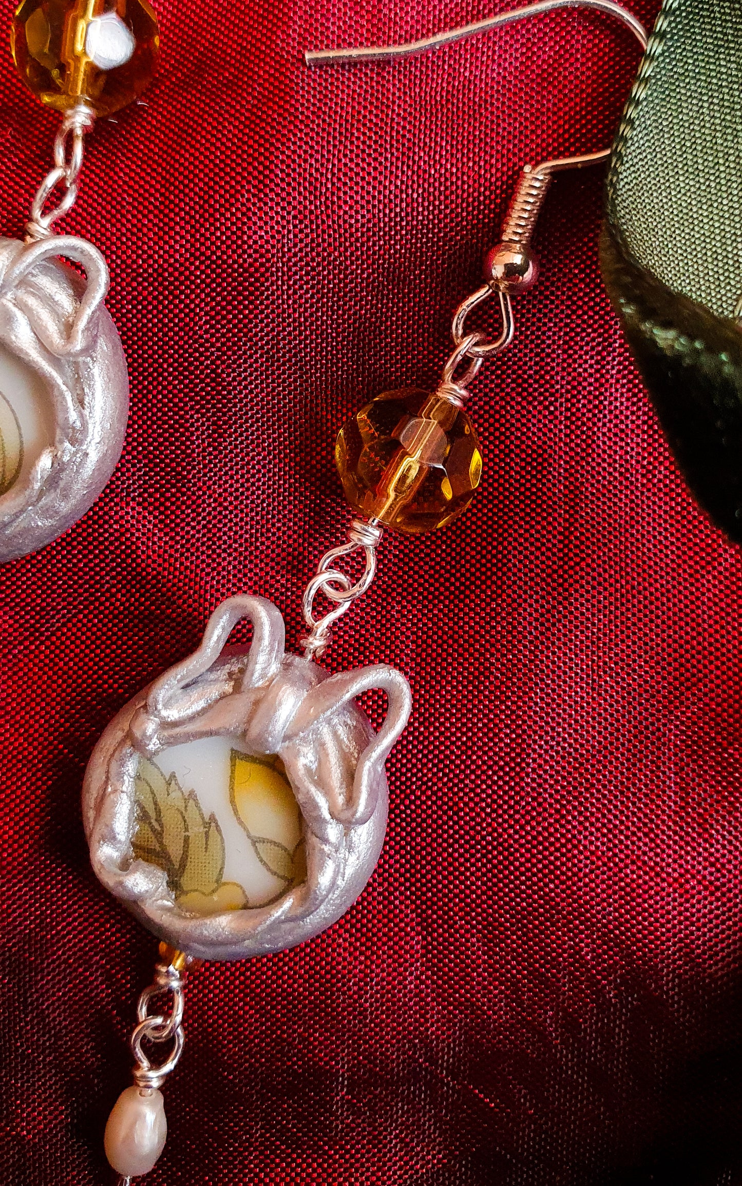 "Autumn dew drops" silver ceramic earrings