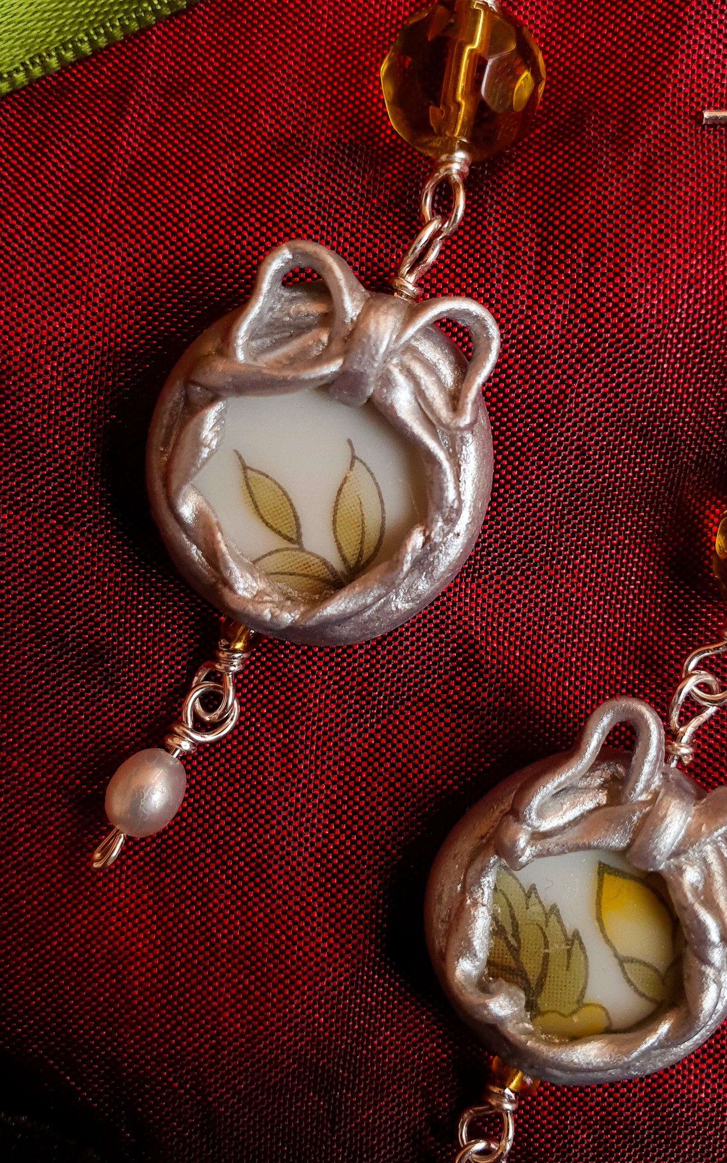 "Autumn dew drops" silver ceramic earrings