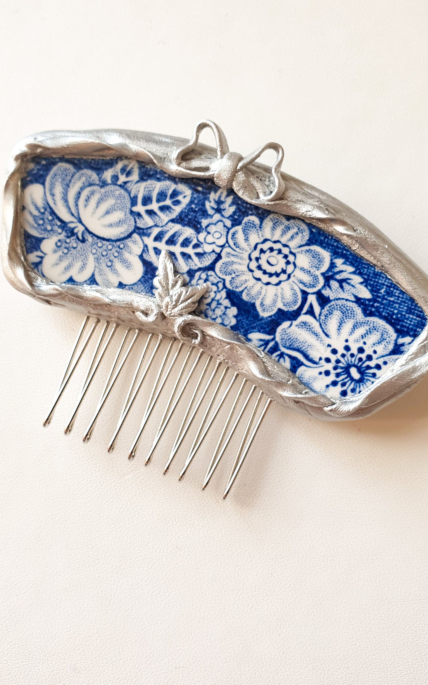 "Blue whimsy" mini ceramic hair comb