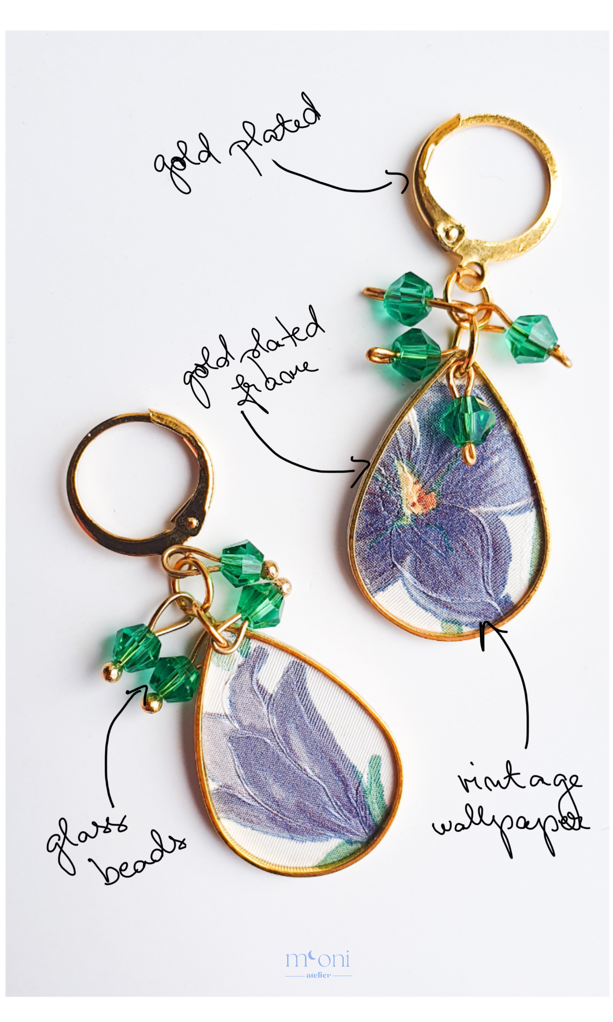 "Bluebell" vintage wallpaper earrings